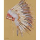 Lucy Lastique, crayon drawing, Native American headdress, 1997, 19" x 15", framed Good condition