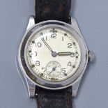 ENICAR - a Vintage stainless steel military issue mechanical wristwatch, silvered dial with Arabic