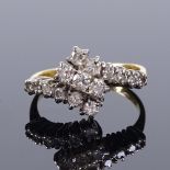 An 18ct gold diamond cluster crossover dress ring, total diamond content approx 0.5ct, setting