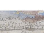 Manner of L S Lowry, pencil and watercolour sketch, rooftops, bears signature with date 1951, 5.5" x