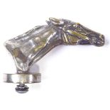 A cast-nickel plate racehorse head design car mascot, length 10cm