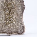 A Chinese unmarked silver filigree card case, relief floral and dragon mounts, length 9cm Very