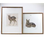 Kurt Meyer-Eberhardt, 2 soft ground etchings, studies of fauns, plate size 10" x 13", signed in