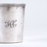 A George III silver beaker, tapered cylindrical form with reeded rim and gilt interior, by Allen