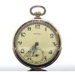 MOVADO - an Art Deco 14ct gold and enamel open-face top-wind slimline pocket watch, ref. 42503,