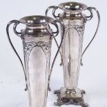 A pair of late Victorian electroplate 2-handled vases on cast feet, by Robert Pringle, London