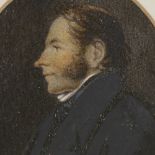 19th century miniature watercolour on card, portrait of a gentleman, unsigned, in original gilt-