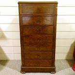 A 19th century French mahogany tall chest of 7 drawers, on bracket feet, width 72cm, height 1.41m