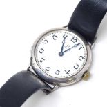 OMEGA - a First War Period silver Officer's mechanical wristwatch, white enamel dial with painted