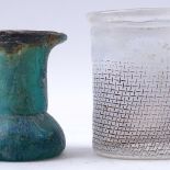 An Antique opalescent green lustre glass vase, and a signed Antique pearlescent glass jar, largest