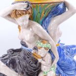 Wedgwood Majolica, 19th century polychrome glazed pottery pedestal, supported by 2 Classical