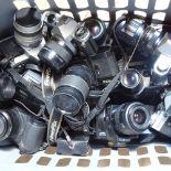 A collection of 35mm cameras and lenses (boxful)