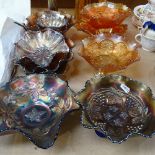 Carnival glass bowls and vases, tallest 30cm