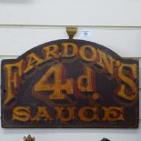 A reproduction Fardon's Sauce painted wood advertising sign, 29cm x 44cm