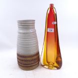 An Art glass vase, 39.5cm, and a Broadstairs Pottery vase