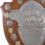 A large silver and silver plate oak-mounted presentation House Challenge shield, with 12
