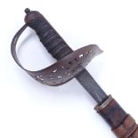 A 19th century military Officer's sword and leather scabbard, engraved blade with cypher, blade