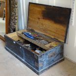 A Victorian stained pine carpenter's tool chest, together with various woodworking tools, to