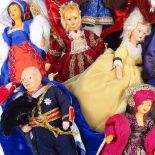 12 Peggy Nisbet dolls, including Henry VII and Six Wives, and Winston Churchill, height 19cm