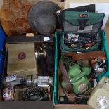 Dial telephones, army tin helmet, kitchenalia, binoculars etc (2 boxfuls)