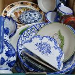 Blue and white china, and various boxes etc