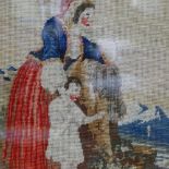 A 19th century woolwork embroidered picture, depicting mother with child, 22cm x 22cm, framed