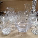 2 cut-glass jugs and a water jug, height 22cm, crystal decanters etc