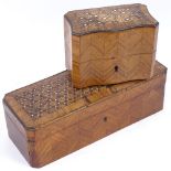 2 19th century French kingwood and mother-of-pearl inlaid boxes, including serpentine-front scent