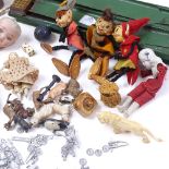 Various collectables, including Antique carved bone spinning top, Armand Marseille porcelain doll