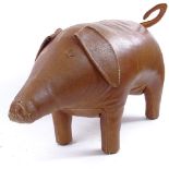 A tan leather pig footrest, in Liberty style, length 62cm