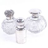 2 cut-glass silver-mounted toilet bottles, and a silver-clad scent bottle (3)