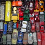 A box of diecast miniature vehicles, including Lesney and Matchbox