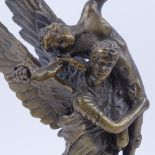 A reproduction bronze sculpture, angel carrying nude lady, indistinctly signed, on polished marble