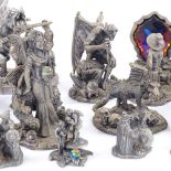 A group of cast-pewter and crystal-mounted fantasy figures and dragons, by Roger Gibbons