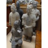 A set of 5 Oriental terracotta warrior style figures, tallest 38cm