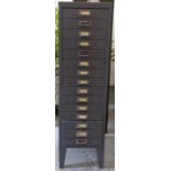 A 15-drawer metal filing cabinet, W28cm, H100cm