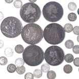 Various 19th/early 20th century British coins, including George IV crowns, Victorian crowns etc