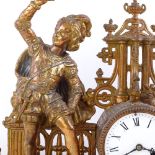 A French 19th century figural brass 8-day mantel clock, case by P H Mourey, white enamel dial with