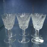 A set of 6 Waterford Crystal Alana pattern cut-glass Claret wine glasses, height 15cm (6)