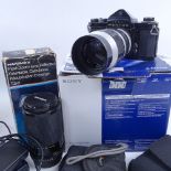 Boxed Sony DCR-SR37E Handycam, Pentax Asahi camera with a Haminex tele-auto lens etc