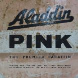 A Vintage Aladdin pink Premier Paraffin pink and white enamel advertising sign, 42cm x 48.5cm