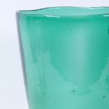 A large green glass vase with polished pontil, and a small signed lustre Art glass vase, largest