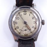 ENICAR - a Vintage stainless steel military issue mechanical wristwatch, silvered dial with Arabic