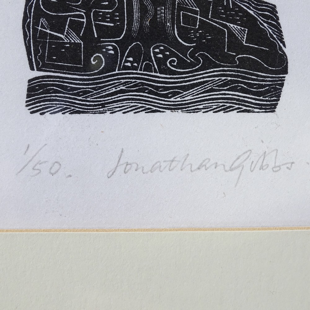 Jonathan Gibbs, woodcut print, The Lord Buddha as a Monkey, image 3" x 2", and a Paul Klee, - Image 4 of 4