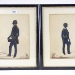 A pair of 19th century hand painted silhouettes with gilding, portraits of Patrick Robertson Reid