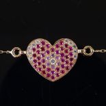 PAOLO BONGIA - an 18ct rose gold ruby pink sapphire and diamond heart panel bracelet, bracelet