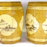 A pair of Chinese painted wood barrel seats, height 45cm