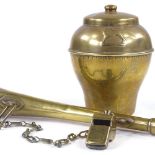 A Vintage brass railway horn, and matching brass whistle on chain, inscribed SB &CR (Surrey Border &