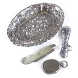 Various silver, including pin dish, mother-of-pearl handled fruit knife, needle case etc Lot sold as