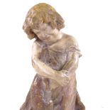 GOLDSCHEIDER - pottery bust of a child holding a rabbit, signed E Tell, height 37cm Paintwork